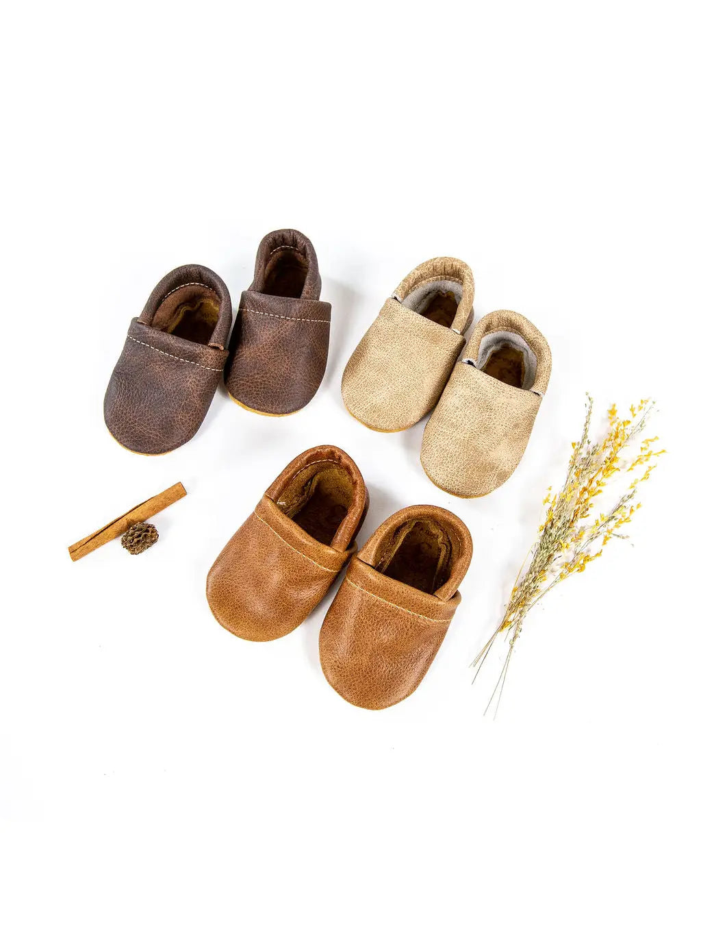 Starry knight brown leather moccasins baby booties 