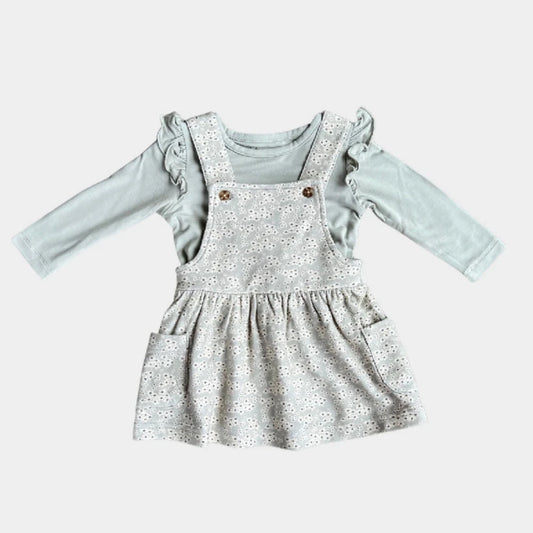 babysprouts sage long sleeve tee with romper dress.  tiny floral detail, bamboo cotton