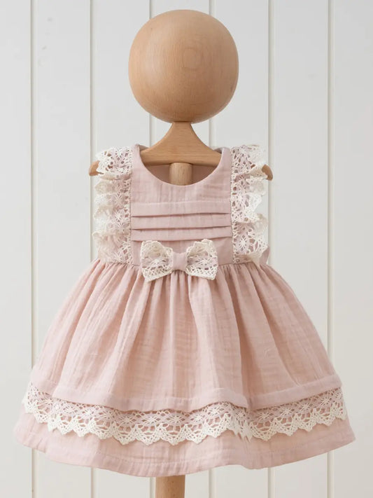 salmon pink lace sleeveless muslin dress easter dress summer dress