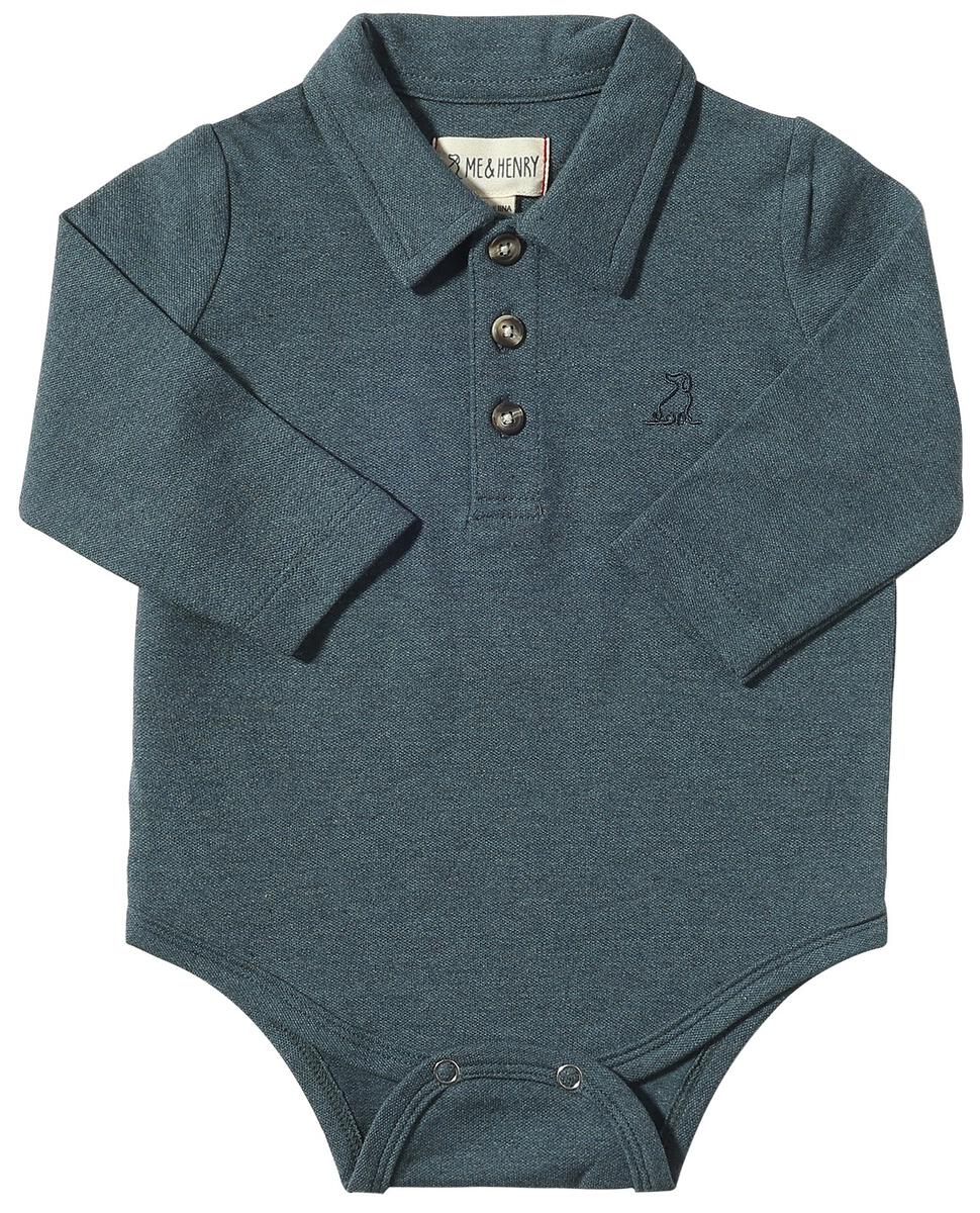 me and henry, long sleeve, collared, polo, onesie, baby, blue