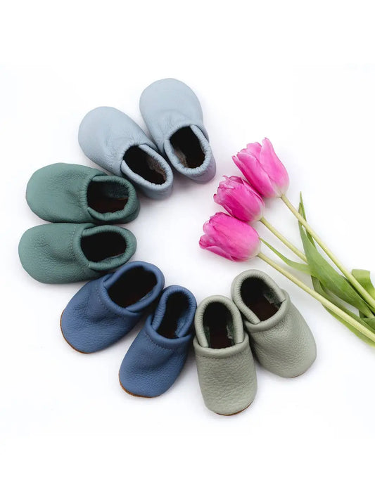 spring leather baby loafers booties green blue starry knight design