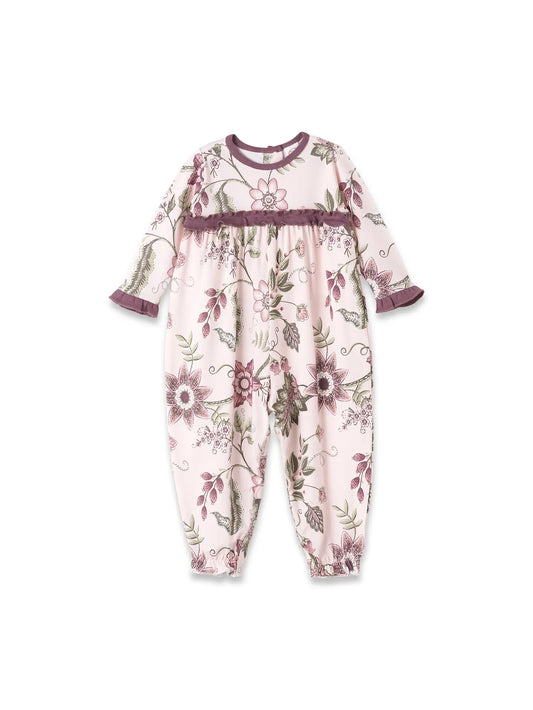 bamboo cotton long sleeve romper pajamas plum and pink floral 