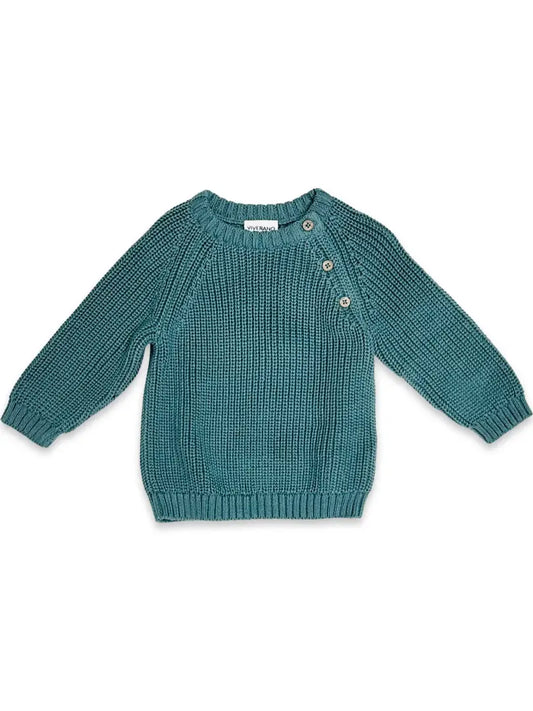 viverano teal organic cotton knit sweater with button detail baby sweater 