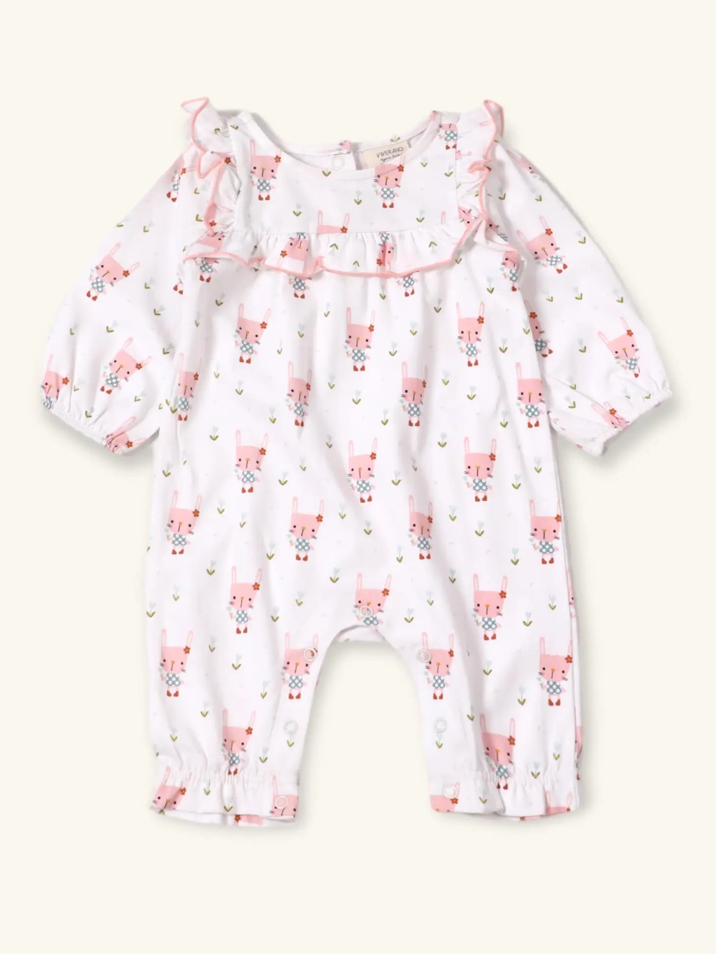 viverano bunny baby girl jumpsuit romper pajamas pink bunnies long sleeve