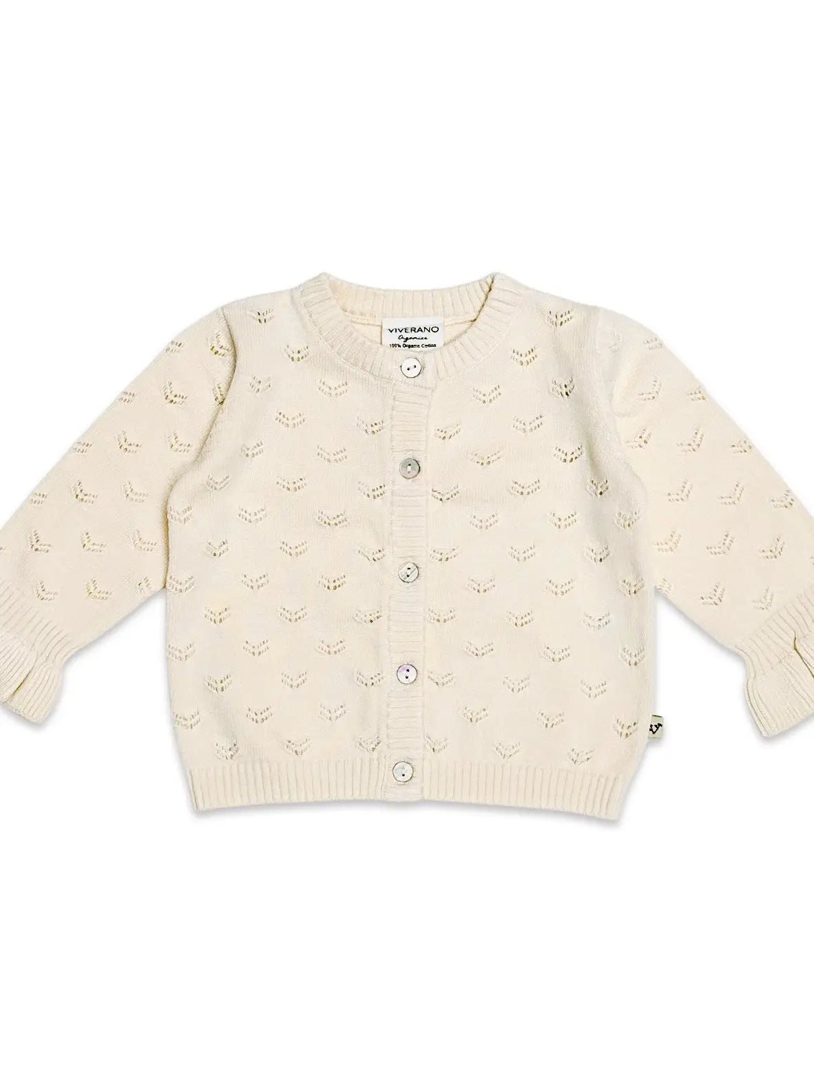Viverano Organics Milan Pointelle Knit Ruffle Baby Cardigan Sweater (Organic) - Cream