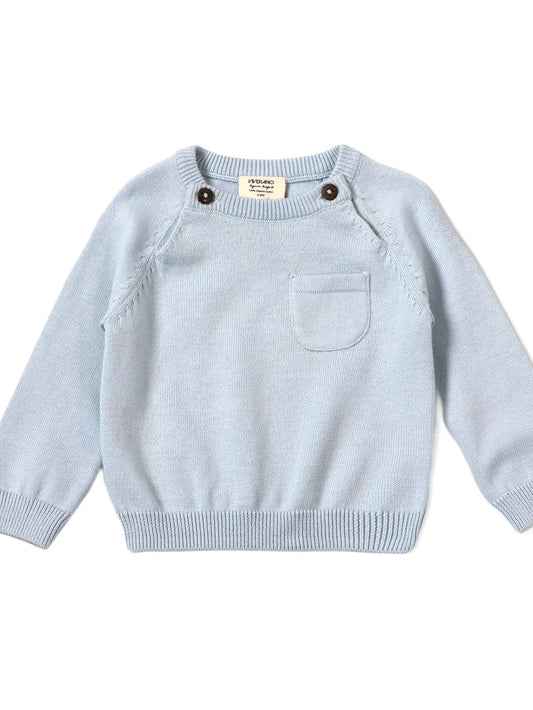 viverano organic cotton knit baby boy blue sweater baby blue pocket detail 