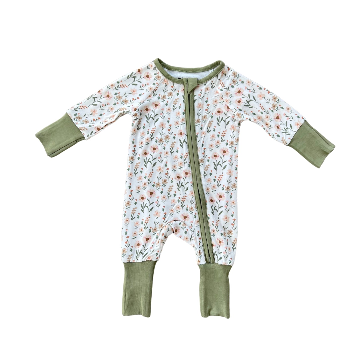 babysprouts, daisy, pajamas, bamboo cotton, floral, sage